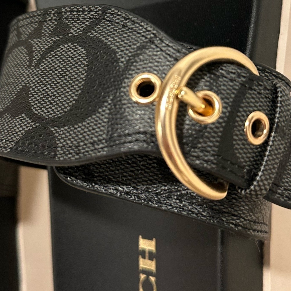 COACH Gwen Signature Black Golden Buckle Leather Strap Sandals 8B US / 38.5 EU - Picture 6 of 16